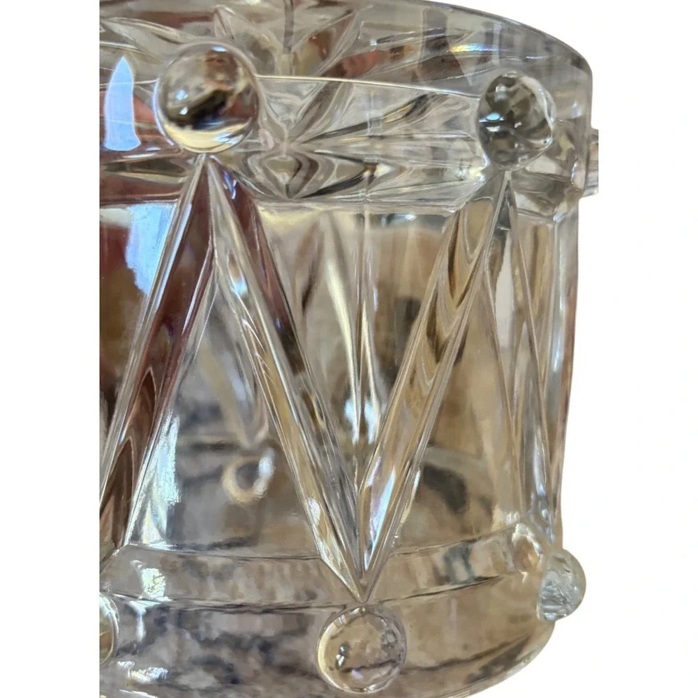 Vintage Heavy Crystal Glass Drum Ice Bucket Diamond Starburst Cut‎ Barware 5in